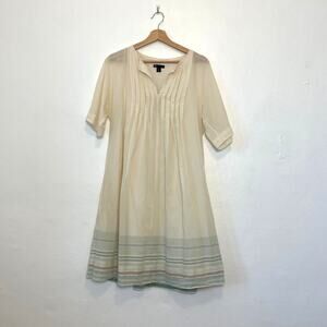 GAP - 90s Y2K Cream Cotton Pleated Peasant Midi Dress